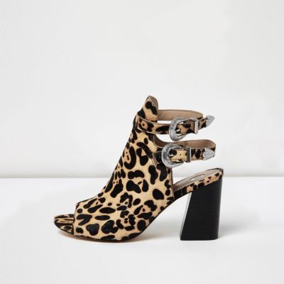 Leopard print western buckle shoe boots